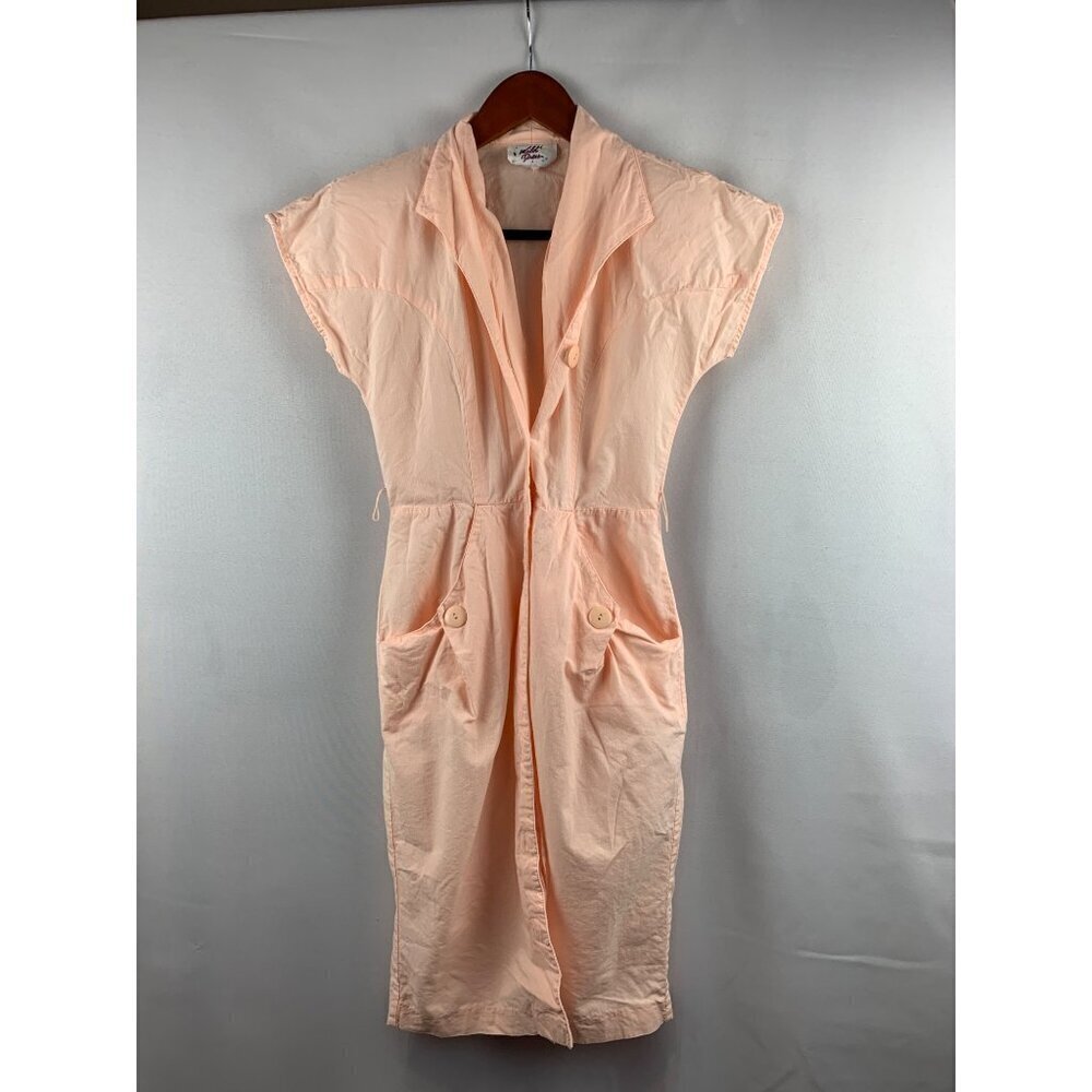 Vintage Peach Short-Sleeve Button-Front Wild Dress Size M